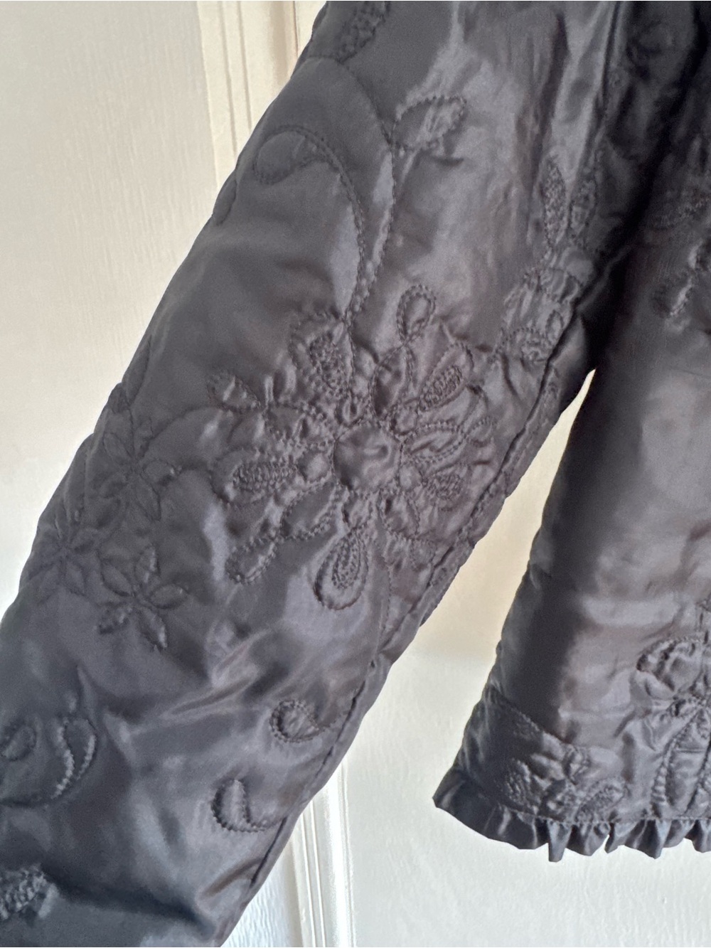 Northern Reflections Black Quilted Ruffle-Trim Puffer Jacket - Picture 2 of 5